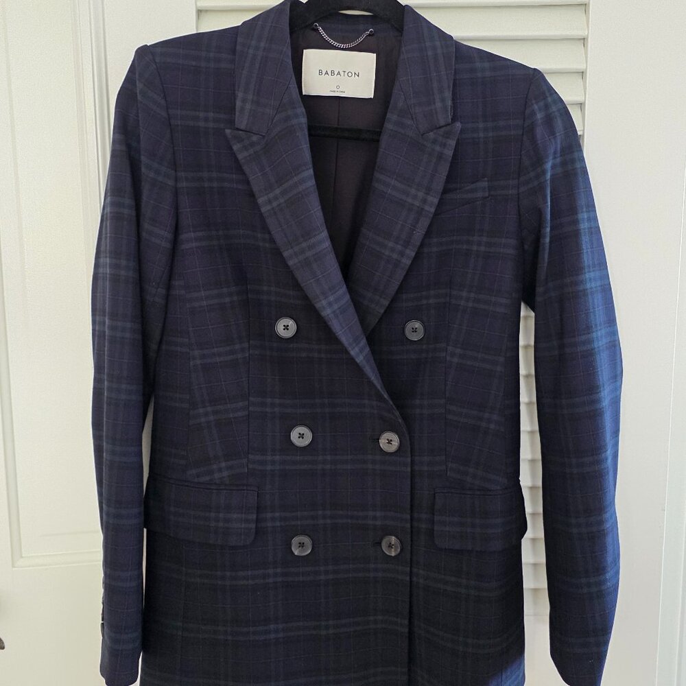 Aritzia Bataton Samuel Tartan Glen Plaid Green Navy Blazer Sz0